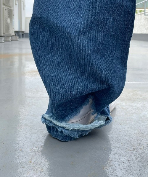 クラッシュ デニム ワイドパンツ ユニセックス ダメージ cr0364 XU（エックスユー）の「【XU/エックスユー】damage wide denim
