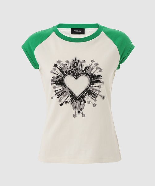 WE11DONE(ウェルダン)の「GREEN HEART GRAPHIC T-SHIRT(Tシャツ/カットソー・レディース・グリーン・S/XS)」の1枚目の写真