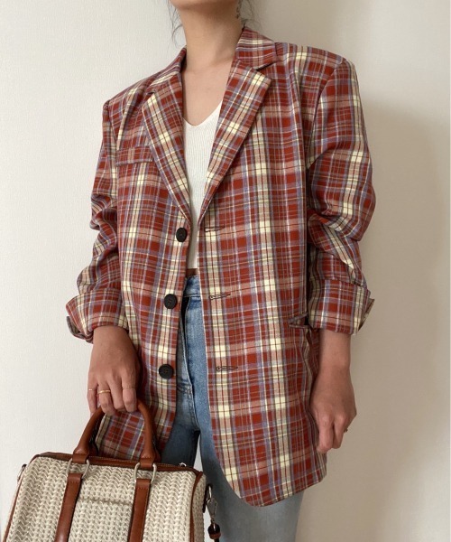 AMAIL(アマイル)の「Happy caramelcheck Jacket(テーラードジャケット・レディース・レッド/グリーン・FREE)」の1枚目の写真