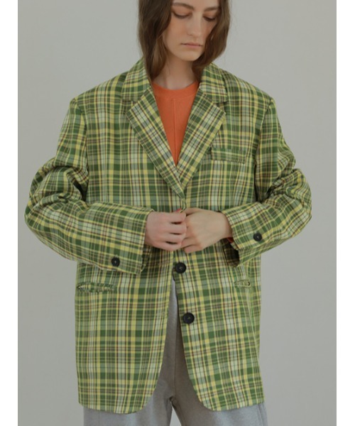 AMAIL(アマイル)の「Happy caramelcheck Jacket(テーラードジャケット・レディース・レッド/グリーン・FREE)」の14枚目の写真