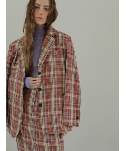 AMAIL(アマイル)の「Happy caramelcheck Jacket(テーラードジャケット・レディース・レッド/グリーン・FREE)」の7枚目の写真