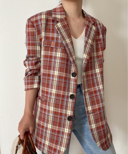 AMAIL(アマイル)の「Happy caramelcheck Jacket(テーラードジャケット・レディース・レッド/グリーン・FREE)」の20枚目の写真