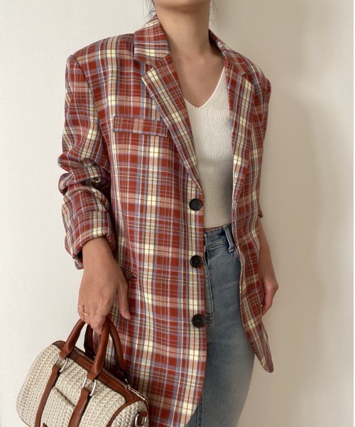AMAIL(アマイル)の「Happy caramelcheck Jacket(テーラードジャケット・レディース・レッド/グリーン・FREE)」の21枚目の写真