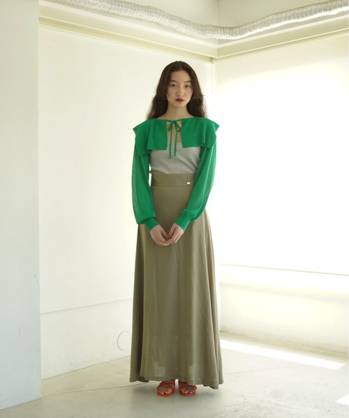 TINA：JOJUN（ティーナジョジュン）の「レーヨン麻 フレアロングスカート TINA：JOJUN（スカート・レディース・カーキ/グリーン・S/M）」の3枚目の写真