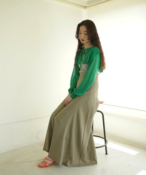 TINA：JOJUN（ティーナジョジュン）の「レーヨン麻 フレアロングスカート TINA：JOJUN（スカート・レディース・カーキ/グリーン・S/M）」の7枚目の写真