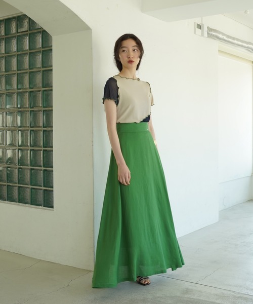 TINA：JOJUN（ティーナジョジュン）の「レーヨン麻 フレアロングスカート TINA：JOJUN（スカート・レディース・カーキ/グリーン・S/M）」の13枚目の写真
