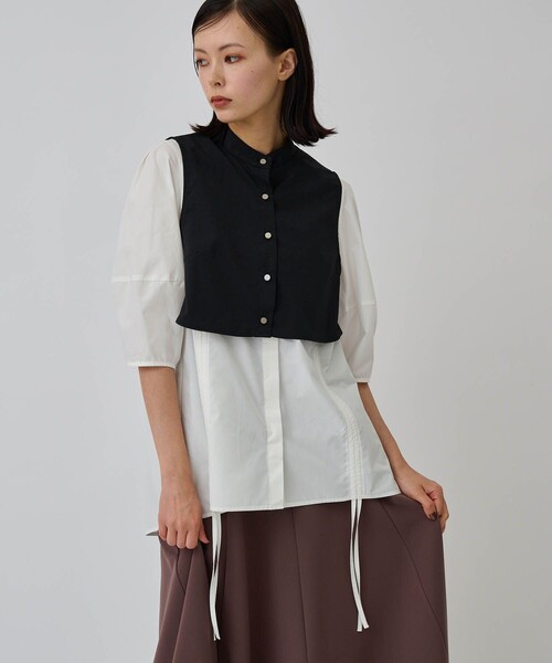 CITY TOKYO（シティトウキョウ）の「【手洗い可能】【マルチウェイ】レイヤードドロストシャツブラウス【A＋TOKYO / エープラストウキョウ】（シャツ/ブラウス・レディース・ブラック/ベージュ/ホワイト・FREE）」の5枚目の写真