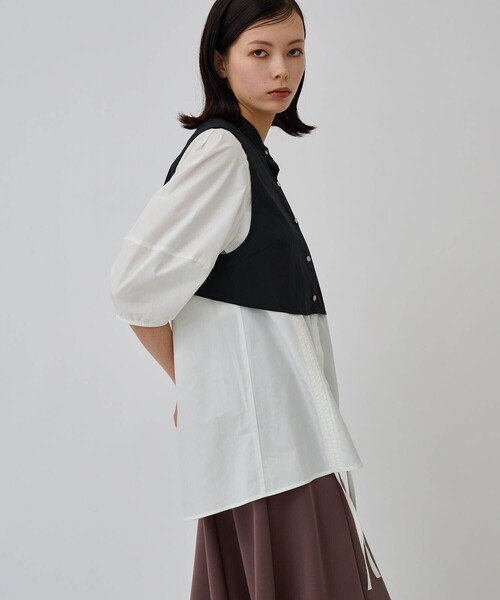 CITY TOKYO（シティトウキョウ）の「【手洗い可能】【マルチウェイ】レイヤードドロストシャツブラウス【A＋TOKYO / エープラストウキョウ】（シャツ/ブラウス・レディース・ブラック/ベージュ/ホワイト・FREE）」の6枚目の写真
