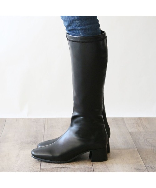 Fin（フィン）の「スクエアトゥストレッチロングブーツ【低反発スポンジ入り】（ブーツ・レディース・ブラック/キャメル・S/M/L/LL）」の9枚目の写真
