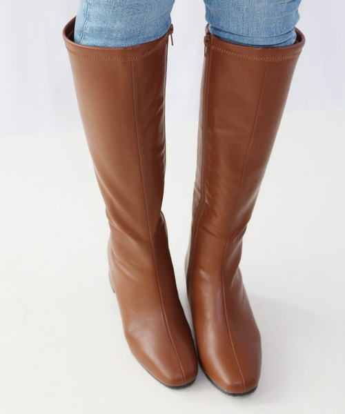 Fin（フィン）の「スクエアトゥストレッチロングブーツ【低反発スポンジ入り】（ブーツ・レディース・ブラック/キャメル・S/M/L/LL）」の13枚目の写真