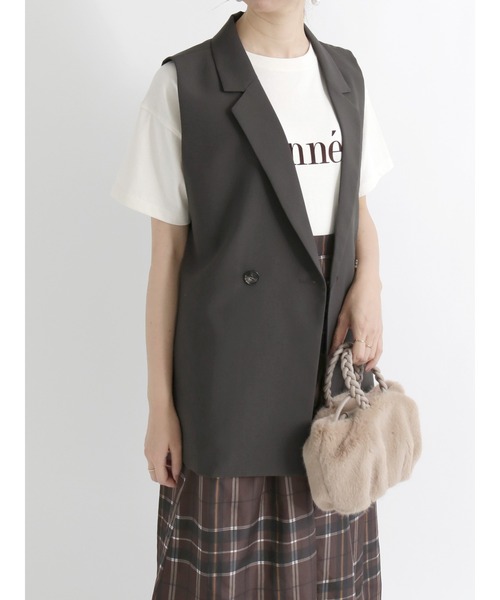Te chichi（テチチ）の「テーラードカラーミドルジレ【セットアップ可】（ノーカラージャケット・レディース・カーキ/チャコール・ﾌﾘ-）」の2枚目の写真