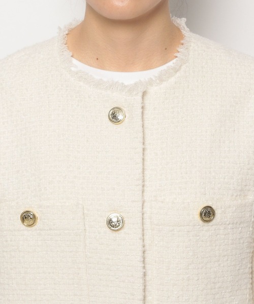 セール】ツイードフリンジジャケット 157149（ノーカラージャケット