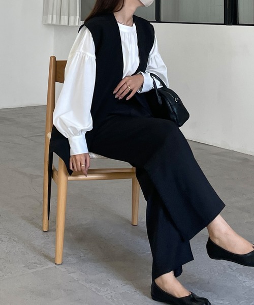 Louere（ルエレ）の「ノーカラーVネックベルト付きベスト（ベスト・レディース・モカ/ブラック/ライトベージュ/ダークベージュ・FREE）」の19枚目の写真