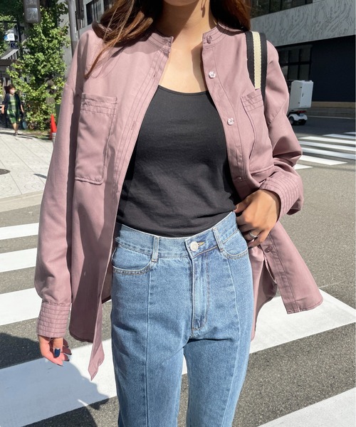 StyleSea（スタイルシー）の「スタンドカラーステッチブラウス（シャツ/ブラウス・レディース・ライトグレー/ブラック/オフホワイト/ピンク・MEDIUM）」の9枚目の写真