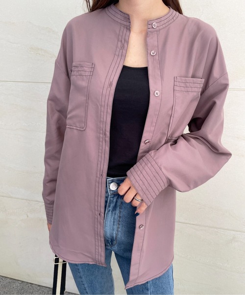 StyleSea（スタイルシー）の「スタンドカラーステッチブラウス（シャツ/ブラウス・レディース・ライトグレー/ブラック/オフホワイト/ピンク・MEDIUM）」の11枚目の写真