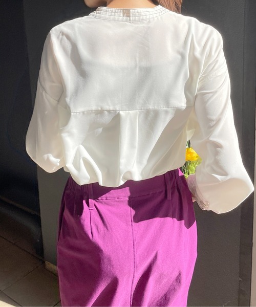 StyleSea（スタイルシー）の「スタンドカラーステッチブラウス（シャツ/ブラウス・レディース・ライトグレー/ブラック/オフホワイト/ピンク・MEDIUM）」の13枚目の写真