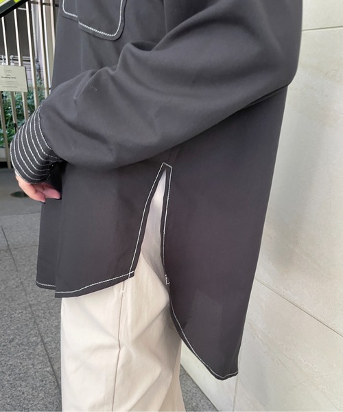 StyleSea（スタイルシー）の「スタンドカラーステッチブラウス（シャツ/ブラウス・レディース・ライトグレー/ブラック/オフホワイト/ピンク・MEDIUM）」の12枚目の写真