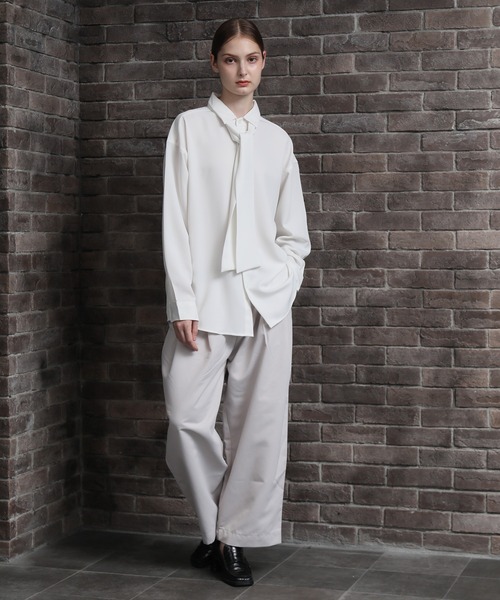 Art re A select（アトリエセレクト）の「DRAPE BOWTIE LOOSE SHIRTS/2way ボウタイ ドレープ トロミ ルーズ レギュラーシャツ（シャツ/ブラウス・メンズ・グレイッシュベージュ/ブラック/ホワイト/グリーン/ブルー・M/L）」の6枚目の写真