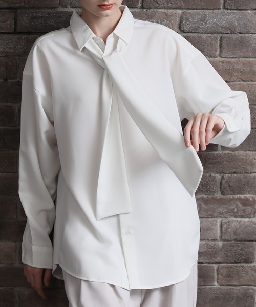 Art re A select（アトリエセレクト）の「DRAPE BOWTIE LOOSE SHIRTS/2way ボウタイ ドレープ トロミ ルーズ レギュラーシャツ（シャツ/ブラウス・メンズ・グレイッシュベージュ/ブラック/ホワイト/グリーン/ブルー・M/L）」の9枚目の写真