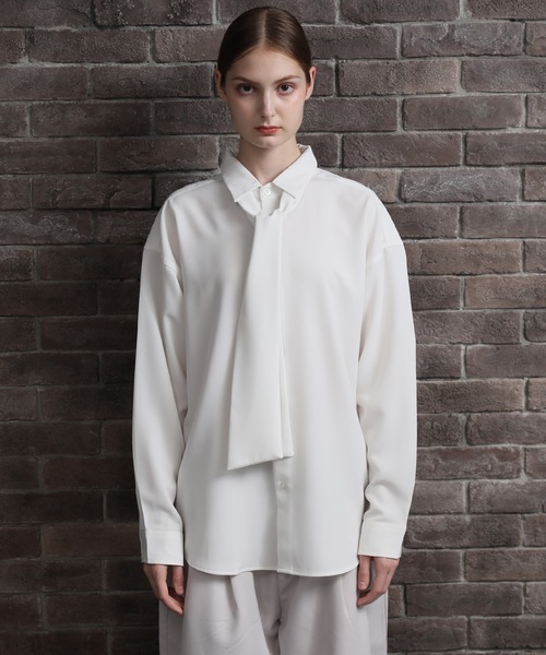 Art re A select（アトリエセレクト）の「DRAPE BOWTIE LOOSE SHIRTS/2way ボウタイ ドレープ トロミ ルーズ レギュラーシャツ（シャツ/ブラウス・メンズ・グレイッシュベージュ/ブラック/ホワイト/グリーン/ブルー・M/L）」の8枚目の写真