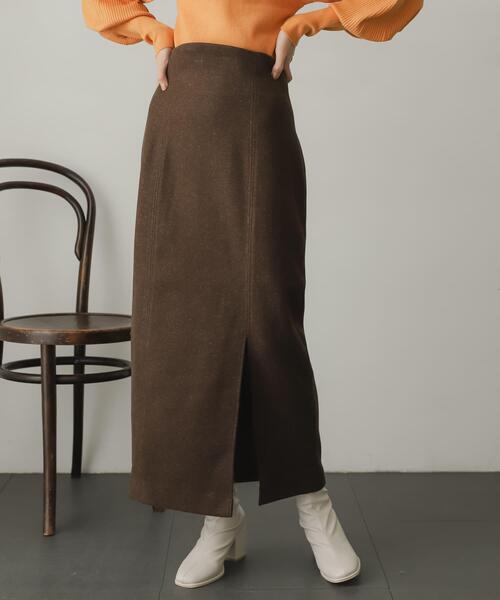 SENSE OF PLACE by URBAN RESEARCH（センスオブプレイスバイアーバンリサーチ）の「ウールライクジャージタイトスリットスカート（スカート・レディース・ライトベージュ/ブラック/グリーン/ベージュ系その他/ブラウン/ブラック系その他・SMALL/MEDIUM）」の4枚目の写真