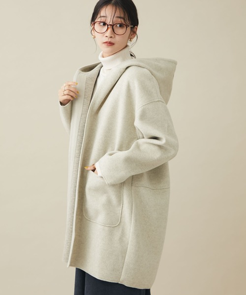 CRAFT STANDARD BOUTIQUE(クラフトスタンダードブティック)の「圧縮コクーンコート(ノーカラーコート・レディース・グリーン/マスタード/ナチュラル/ブラック・FREE)」の3枚目の写真