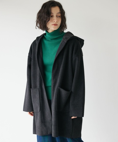 CRAFT STANDARD BOUTIQUE(クラフトスタンダードブティック)の「圧縮コクーンコート(ノーカラーコート・レディース・グリーン/マスタード/ナチュラル/ブラック・FREE)」の2枚目の写真