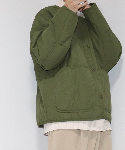 Ritzy（リッツィー）の「リップストップ キルトライナージャケット（ノーカラージャケット・メンズ・ベージュ/ブラック/カーキ・MEDIUM/LARGE/X-LARGE）」の3枚目の写真