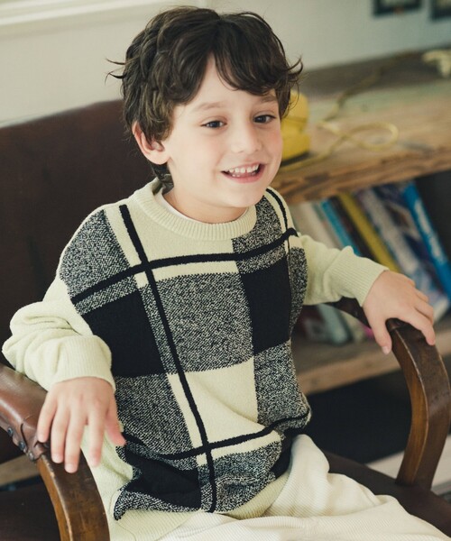 BRANSHES（ブランシェス）の「【洗濯機で洗える】チェック柄ウォッシャブルニット（ニット/セーター・キッズ・イエロー/ベージュ/レッド・130/100/120/140/90/150/110）」の8枚目の写真