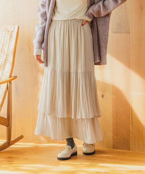 BAYFLOW（ベイフロー）の「ティアードスカート（スカート・レディース・グリーン/ベージュ/ブラック・SMALL/MEDIUM）」の6枚目の写真