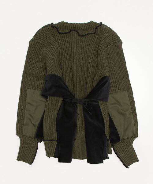 RehersalL（リハーズオール）の「rehersall/リハーズオール/コマンドレースアップパフスリーブ（ニット/セーター・レディース・カーキ/ブラック・F）」の3枚目の写真