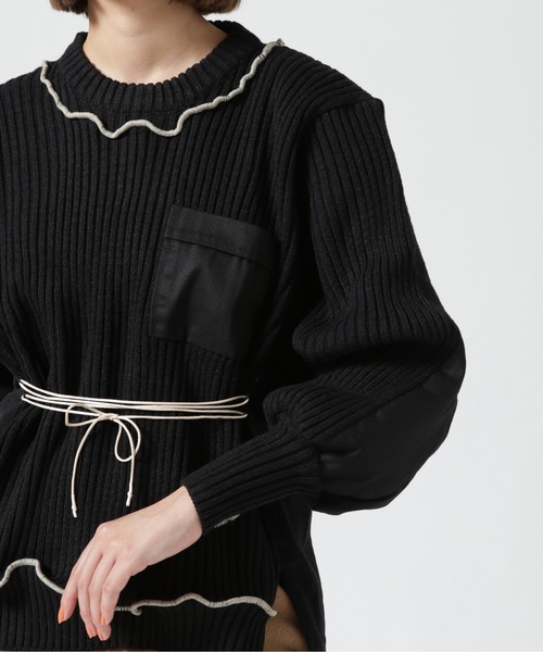 RehersalL（リハーズオール）の「rehersall/リハーズオール/コマンドレースアップパフスリーブ（ニット/セーター・レディース・カーキ/ブラック・F）」の12枚目の写真