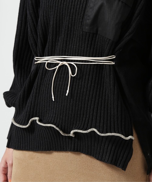 RehersalL（リハーズオール）の「rehersall/リハーズオール/コマンドレースアップパフスリーブ（ニット/セーター・レディース・カーキ/ブラック・F）」の13枚目の写真