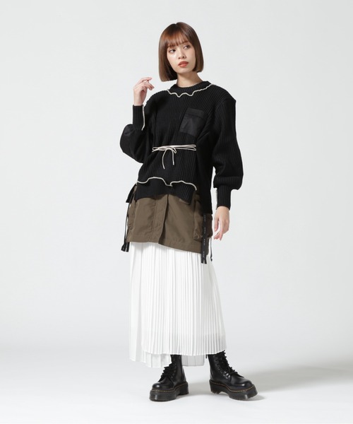 RehersalL（リハーズオール）の「rehersall/リハーズオール/コマンドレースアップパフスリーブ（ニット/セーター・レディース・カーキ/ブラック・F）」の6枚目の写真