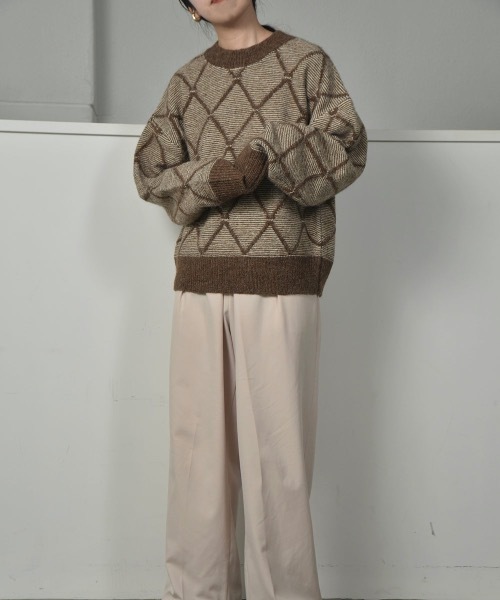 lawgy(ラウジー)の「diamond check knit(ニット/セーター・レディース・アイボリー/ブラウン・FREE)」の2枚目の写真