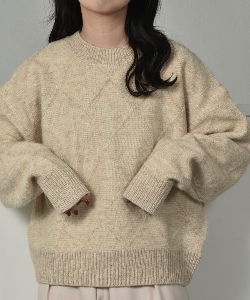 lawgy(ラウジー)の「diamond check knit(ニット/セーター・レディース・アイボリー/ブラウン・FREE)」の3枚目の写真
