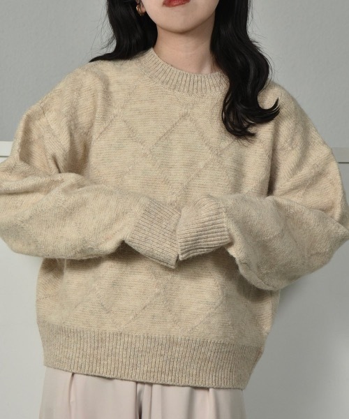 lawgy(ラウジー)の「diamond check knit(ニット/セーター・レディース・アイボリー/ブラウン・FREE)」の4枚目の写真