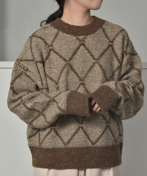 lawgy(ラウジー)の「diamond check knit(ニット/セーター・レディース・アイボリー/ブラウン・FREE)」の5枚目の写真