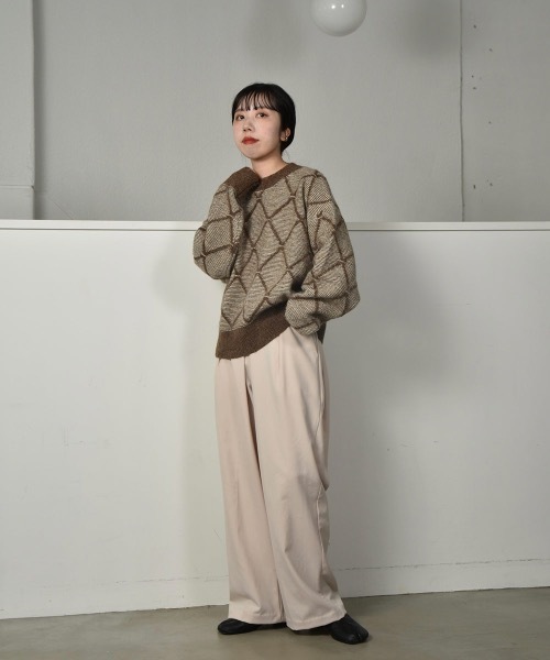 lawgy(ラウジー)の「diamond check knit(ニット/セーター・レディース・アイボリー/ブラウン・FREE)」の10枚目の写真