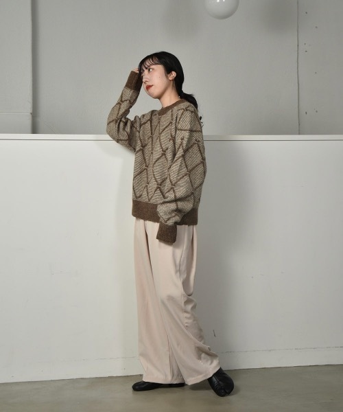lawgy(ラウジー)の「diamond check knit(ニット/セーター・レディース・アイボリー/ブラウン・FREE)」の11枚目の写真