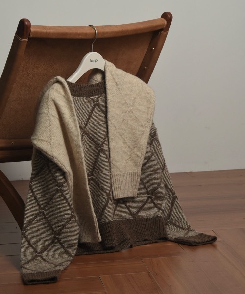 lawgy(ラウジー)の「diamond check knit(ニット/セーター・レディース・アイボリー/ブラウン・FREE)」の14枚目の写真