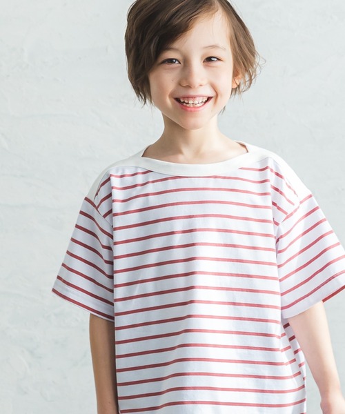 pairmanon(ペアマノン)の「ユニセックスボーダーボートネック半袖Tシャツ(Tシャツ/カットソー・キッズ・アイボリー/ブルー系その他2/レッド系その他2・80/90/100/110/120/130/140/150)」の3枚目の写真