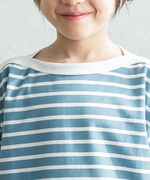 pairmanon(ペアマノン)の「ユニセックスボーダーボートネック半袖Tシャツ(Tシャツ/カットソー・キッズ・アイボリー/ブルー系その他2/レッド系その他2・80/90/100/110/120/130/140/150)」の6枚目の写真