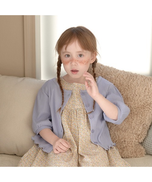 Lycee mine（リセマイン）の「裾メローパフ7分袖2WAYカーディガン（カーディガン/ボレロ・キッズ・アイボリー/サックスブルー系/ミント/ライトピンク/ブラック・130cm/140cm/110cm/120cm/150cm）」の4枚目の写真