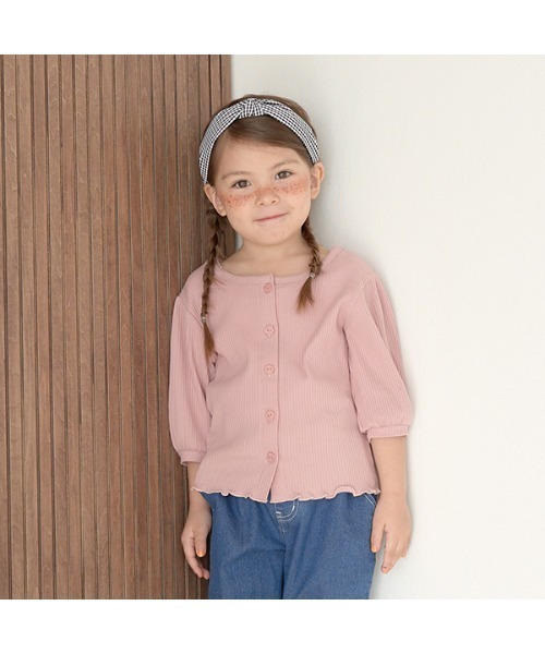 Lycee mine（リセマイン）の「裾メローパフ7分袖2WAYカーディガン（カーディガン/ボレロ・キッズ・アイボリー/サックスブルー系/ミント/ライトピンク/ブラック・130cm/140cm/110cm/120cm/150cm）」の5枚目の写真