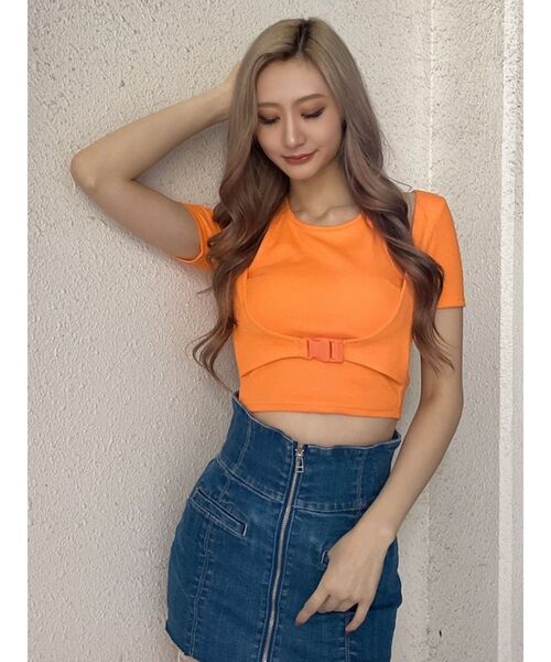GYDA(ジェイダ)の「アンダー バックル コルセットTOPS(Tシャツ/カットソー・レディース・ブラック/オフホワイト/オレンジ・FREE)」の3枚目の写真