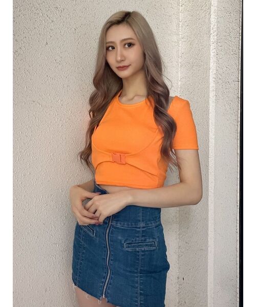 GYDA(ジェイダ)の「アンダー バックル コルセットTOPS(Tシャツ/カットソー・レディース・ブラック/オフホワイト/オレンジ・FREE)」の5枚目の写真
