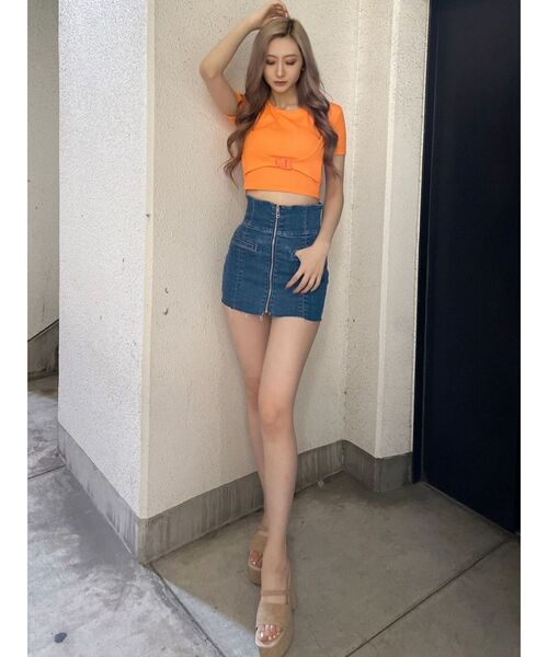 GYDA(ジェイダ)の「アンダー バックル コルセットTOPS(Tシャツ/カットソー・レディース・ブラック/オフホワイト/オレンジ・FREE)」の6枚目の写真