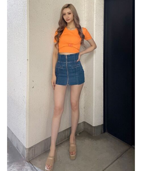 GYDA(ジェイダ)の「アンダー バックル コルセットTOPS(Tシャツ/カットソー・レディース・ブラック/オフホワイト/オレンジ・FREE)」の7枚目の写真