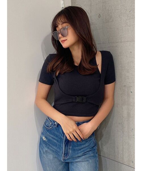 GYDA(ジェイダ)の「アンダー バックル コルセットTOPS(Tシャツ/カットソー・レディース・ブラック/オフホワイト/オレンジ・FREE)」の8枚目の写真